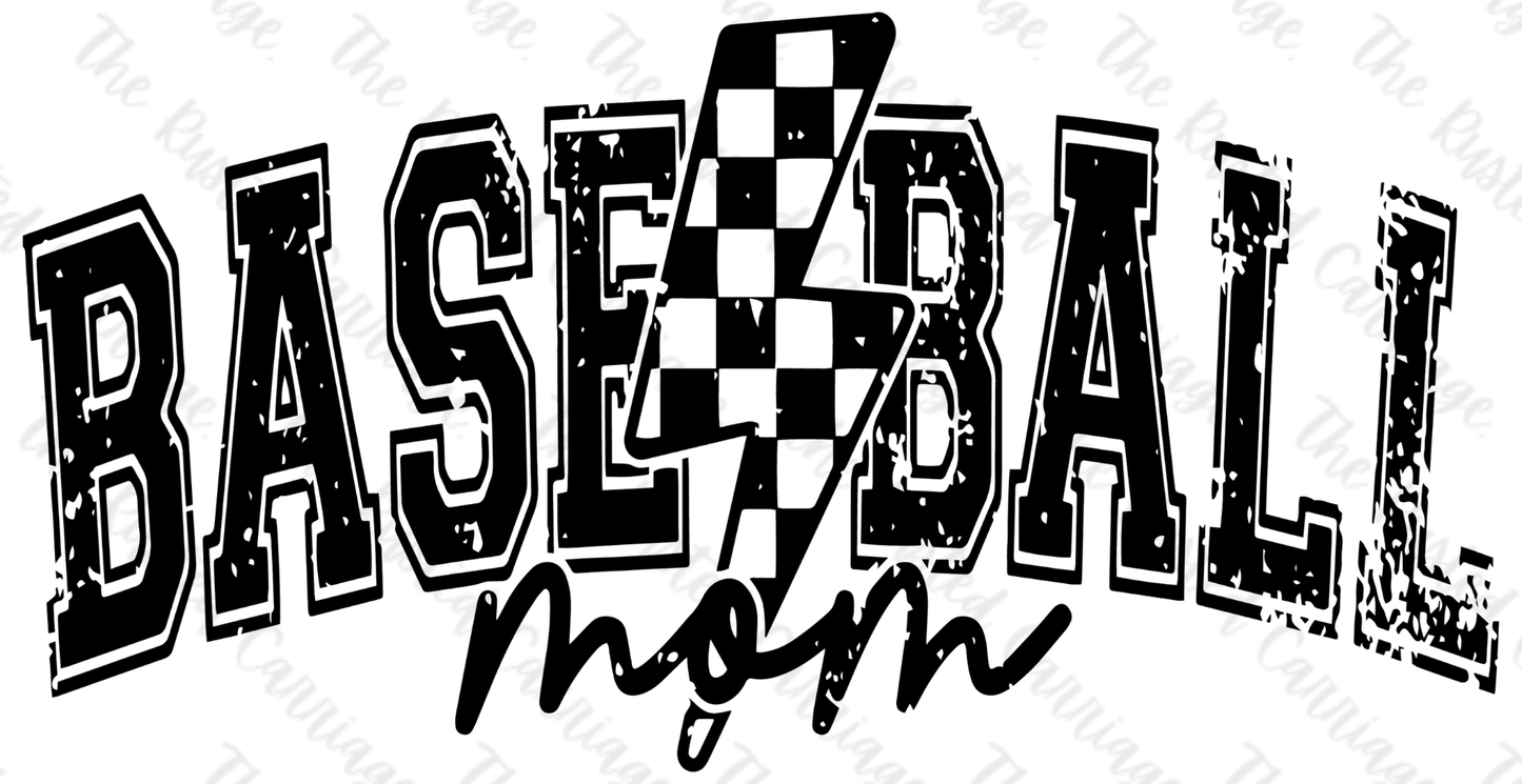 Baseball Mom with Checkered Lightning Strike BLACK Design ((Customizable))