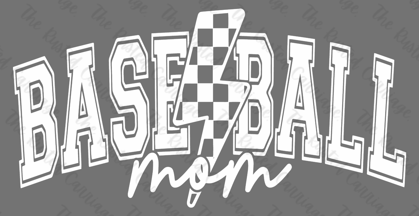 Baseball Mom with Checkered Lightning Strike WHITE Design ((Customizable))