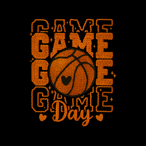 Game Day with Basketball Quilted Look Long Sleeve T-Shirt in Orange Design ((Customizable))