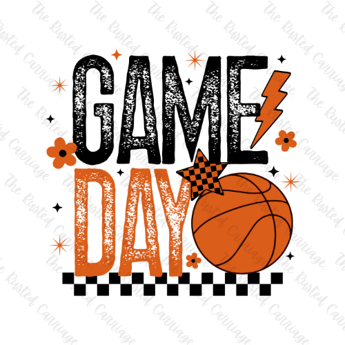 Game Day Basketball Long Sleeve T-Shirt with a Lightning Strike Checkered Design - Pick Regular or Distressed ((Customizable))