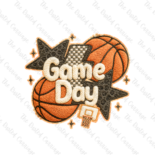Game Day with Leopard Stars and Basketballs Long Sleeve T-Shirt in Quilted Look ((Customizable))