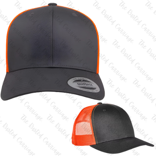 Charcoal & Neon Orange Adult Snap Back Hat - Pick Your Wrestling Design ((Customizable))