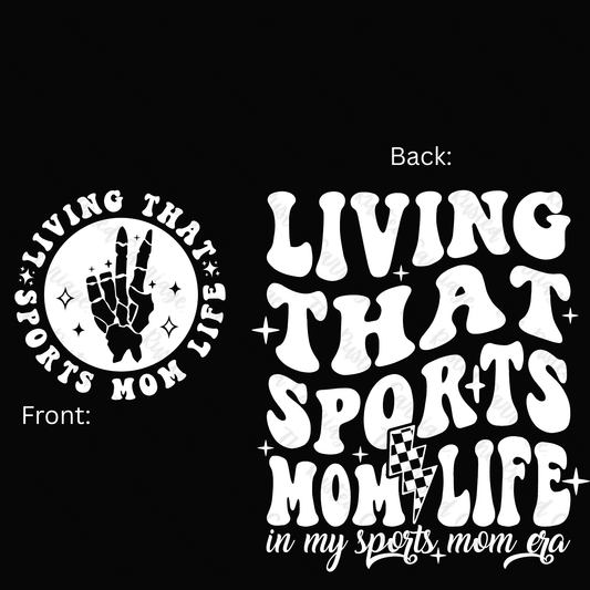 Living That Sports Mom Life- WHITE Square design ((Customizable))