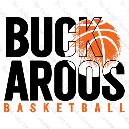 Buckaroos Basketball Tee with Basketball - Choose Orange/Black or Orange/White Design ((Customizable))