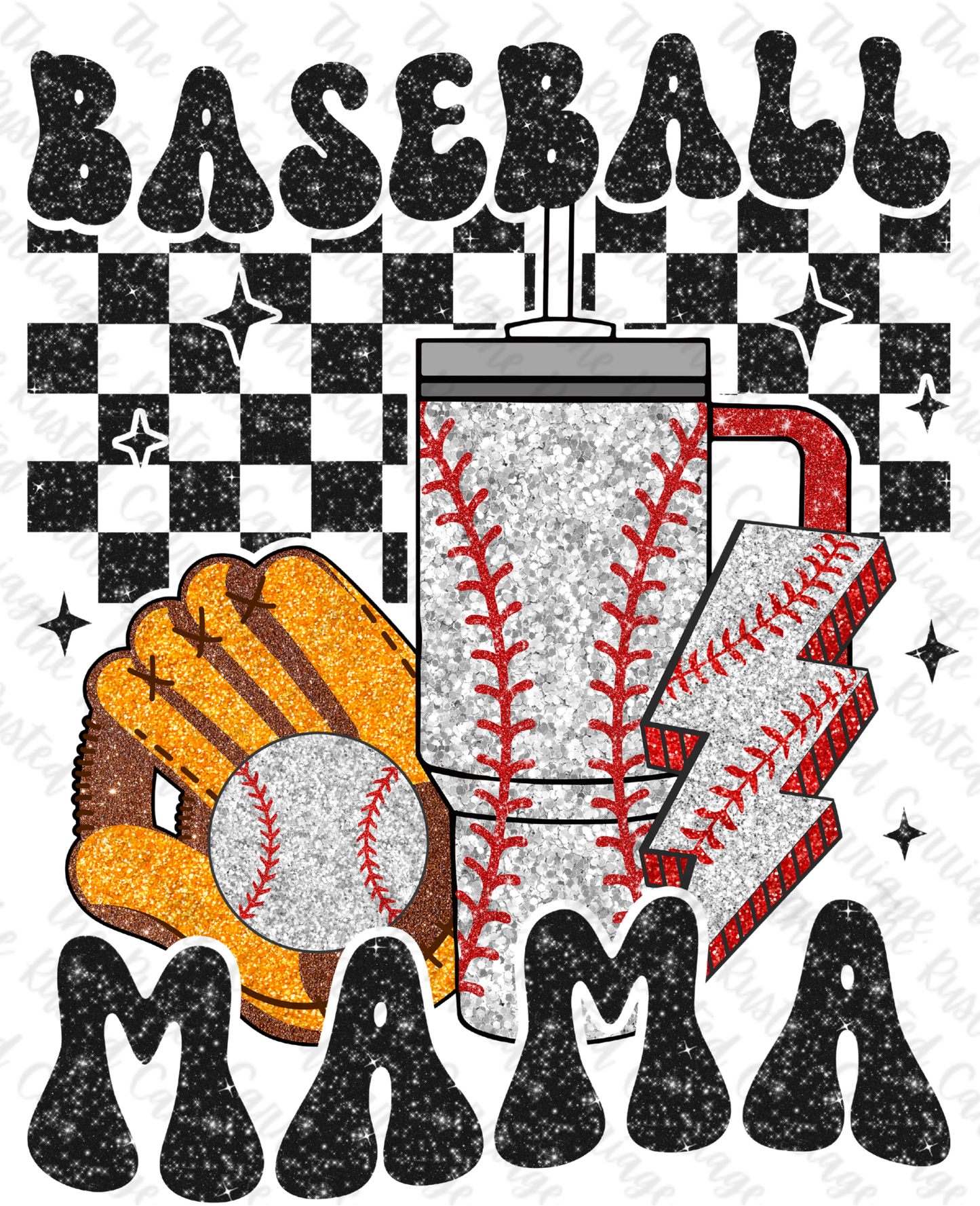 Glitter Retro Baseball Mama Design ((Customizable))