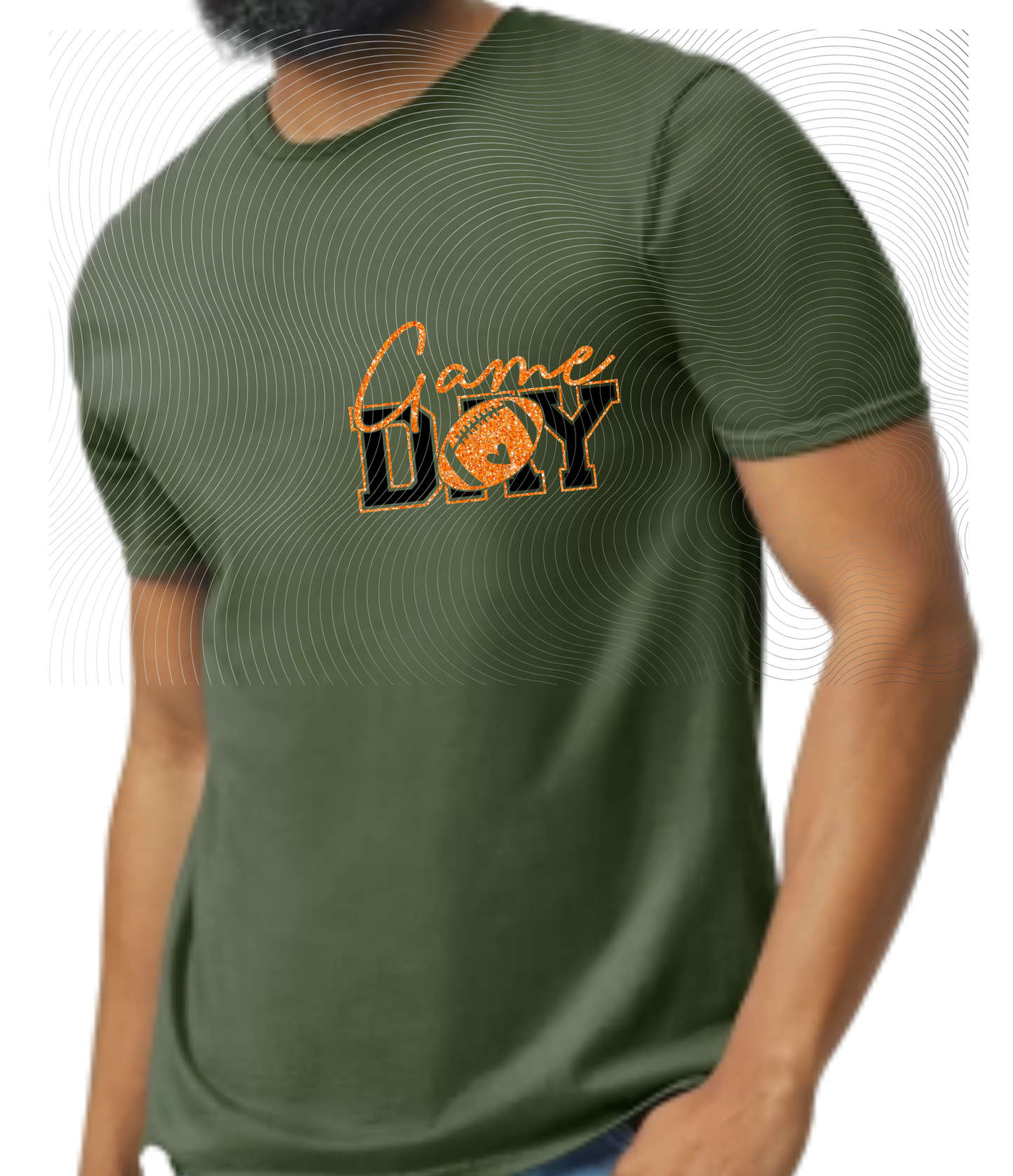 Game Day Tee Orange Glitter/Black Front/Back Design ((Customizable))