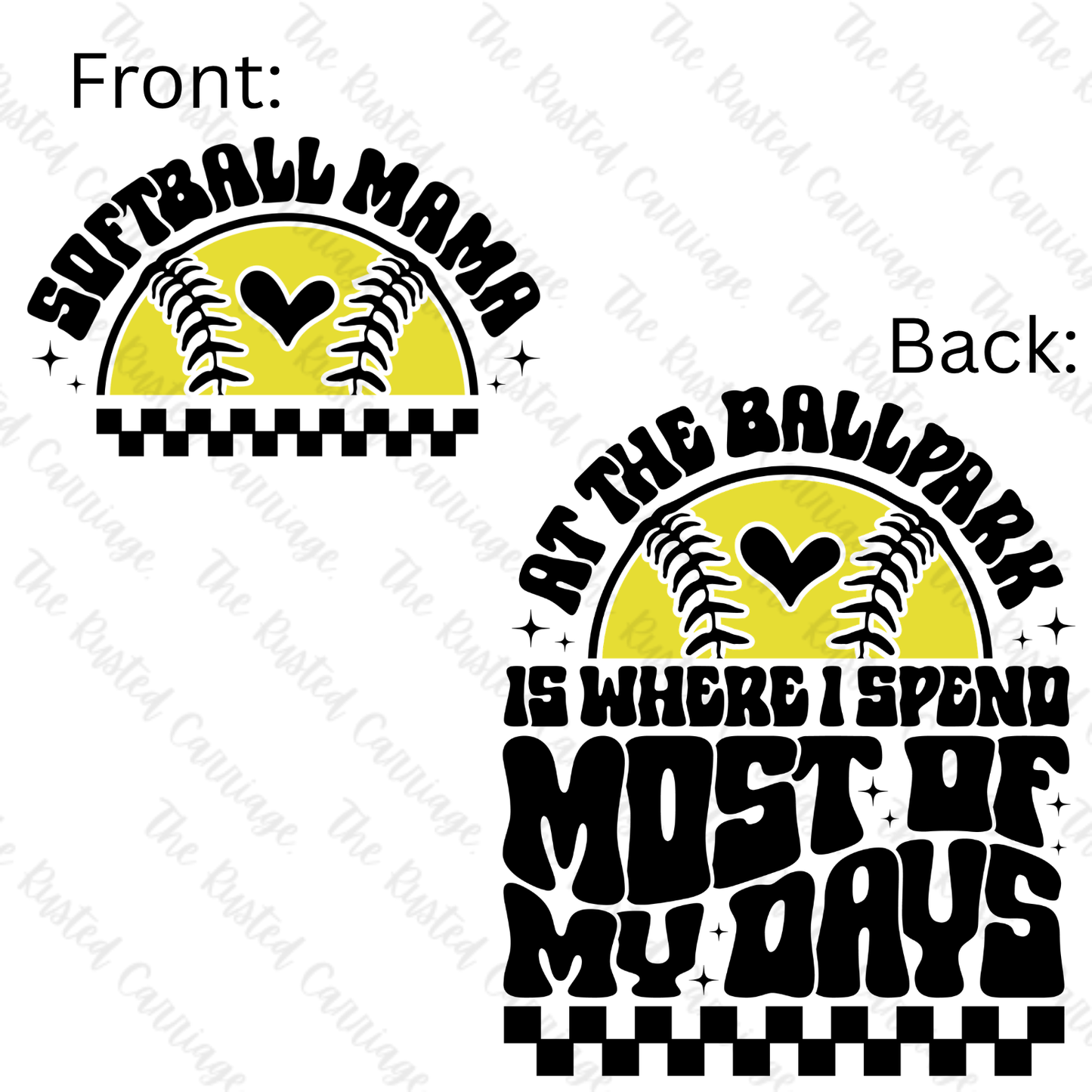 Softball Mama Retro Front/Back BLACK Design ((Customizable))