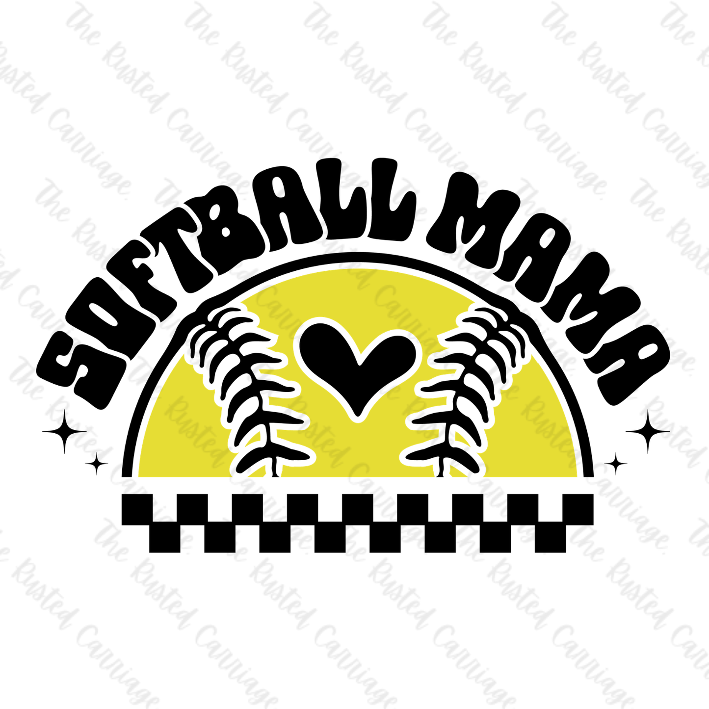 Softball Mama Retro Front/Back BLACK Design ((Customizable))