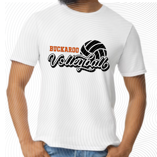 Buckaroo Vintage Volleyball Horizontal Designed Tee in Orange/White or Orange/Black ((Customizable))