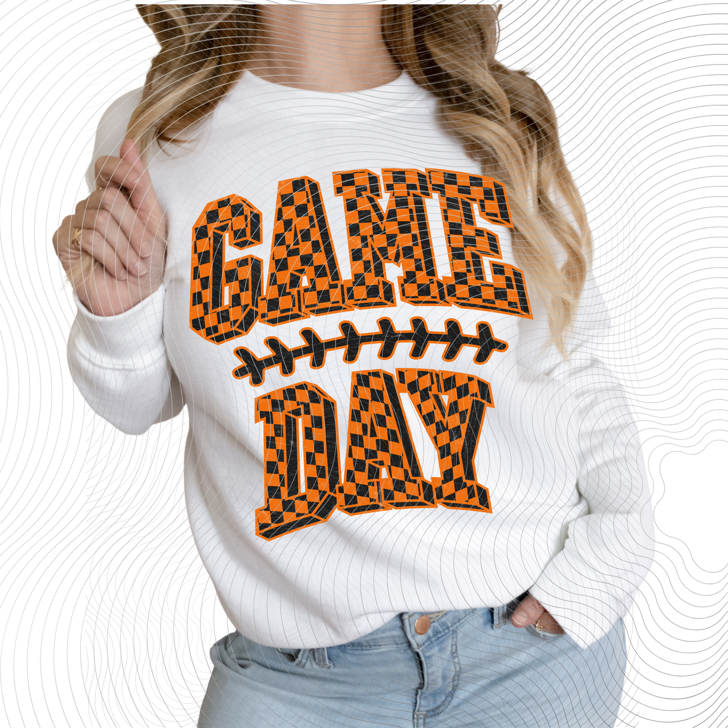 Game Day Orange/Black Checkered Design with BLACK Stitching ((Customizable))