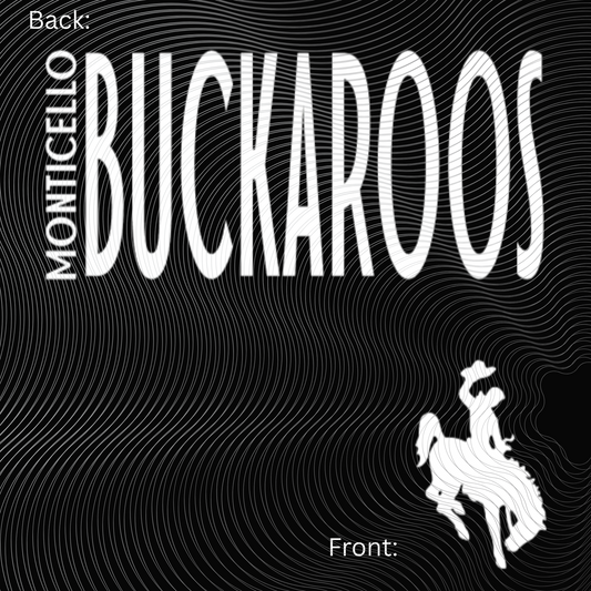 Youth Monticello Buckaroos Front & Back Tee in White, Black or Orange Design ((Customizable))