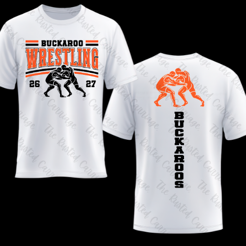 Buckaroo Wrestling '26-27 Choose Orange with Black or White -Front/Back Design ((Customizable))