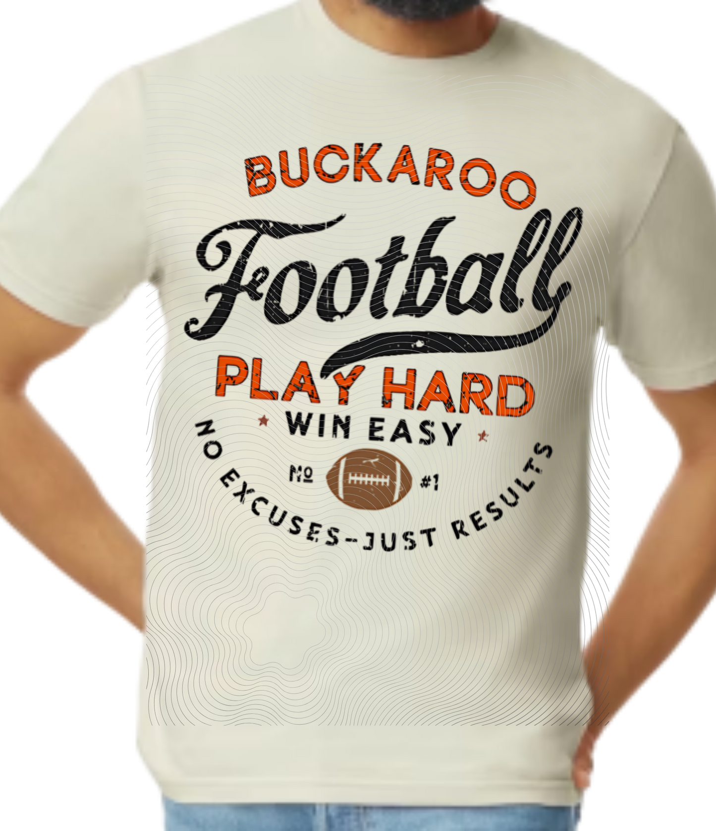 Youth Buckaroo Football Play Hard Tee Orange/Black/Brown Football ((Customizable))