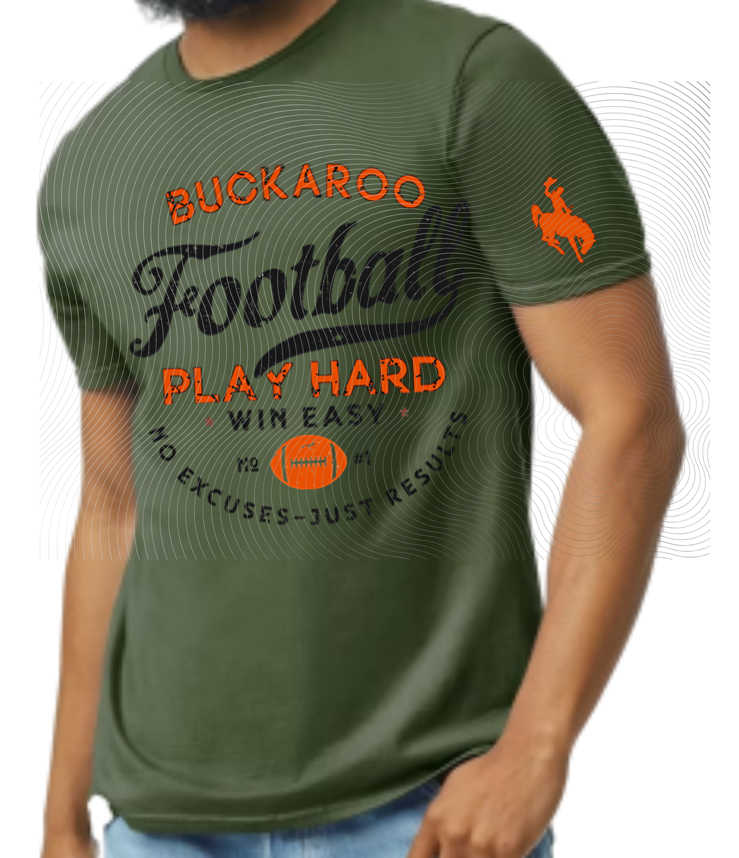 Youth Buckaroo Football Play Hard Tee Orange/Black/Orange Ball ((Customizable))