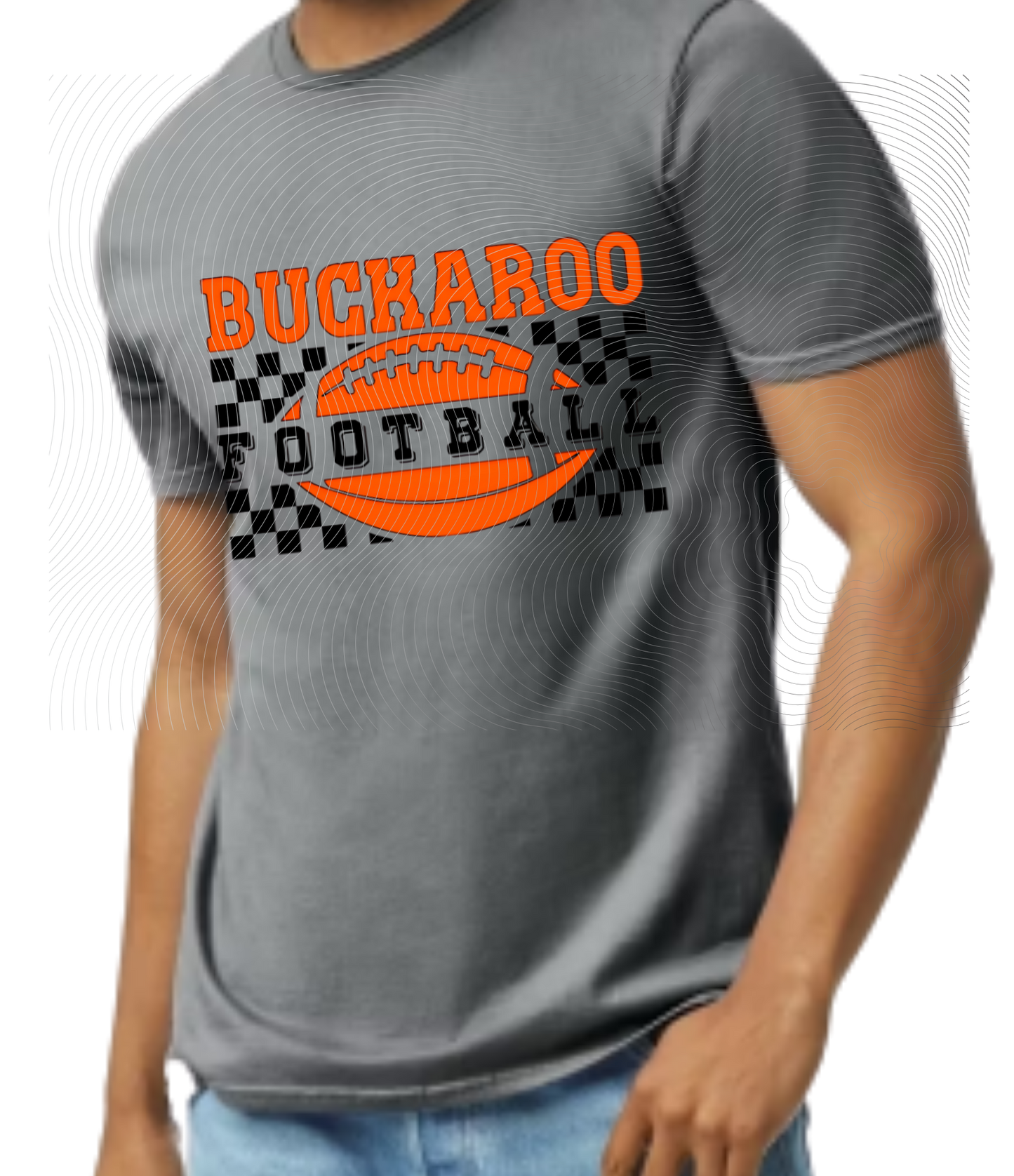 Youth Buckaroo Football Tee Orange Black Checkered ((Customizable))