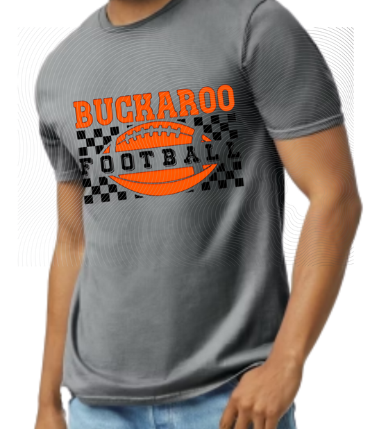 Youth Buckaroo Football Tee Orange Black Checkered ((Customizable))