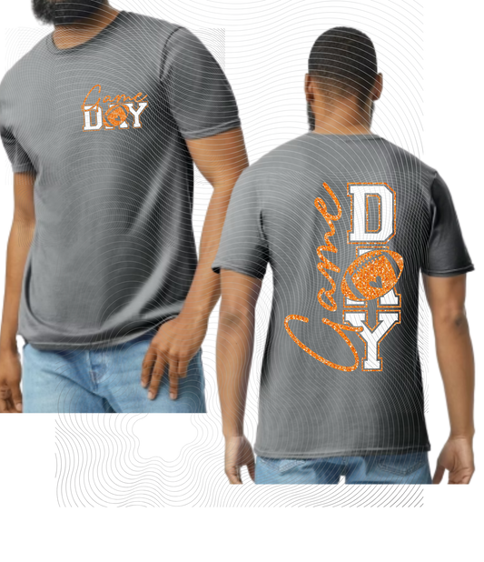 Youth Glitter Game Day Orange & White Tee ((Customizable))