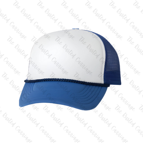 Royal Blue and White Women's Trucker Hat - Pick Your Wrestling Design ((Customizable))