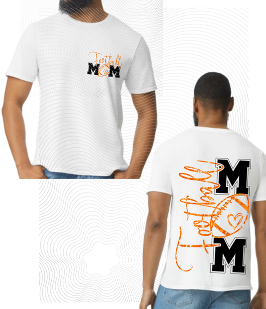 Football Mom Orange Glitter/Black Tee ((Customizable))