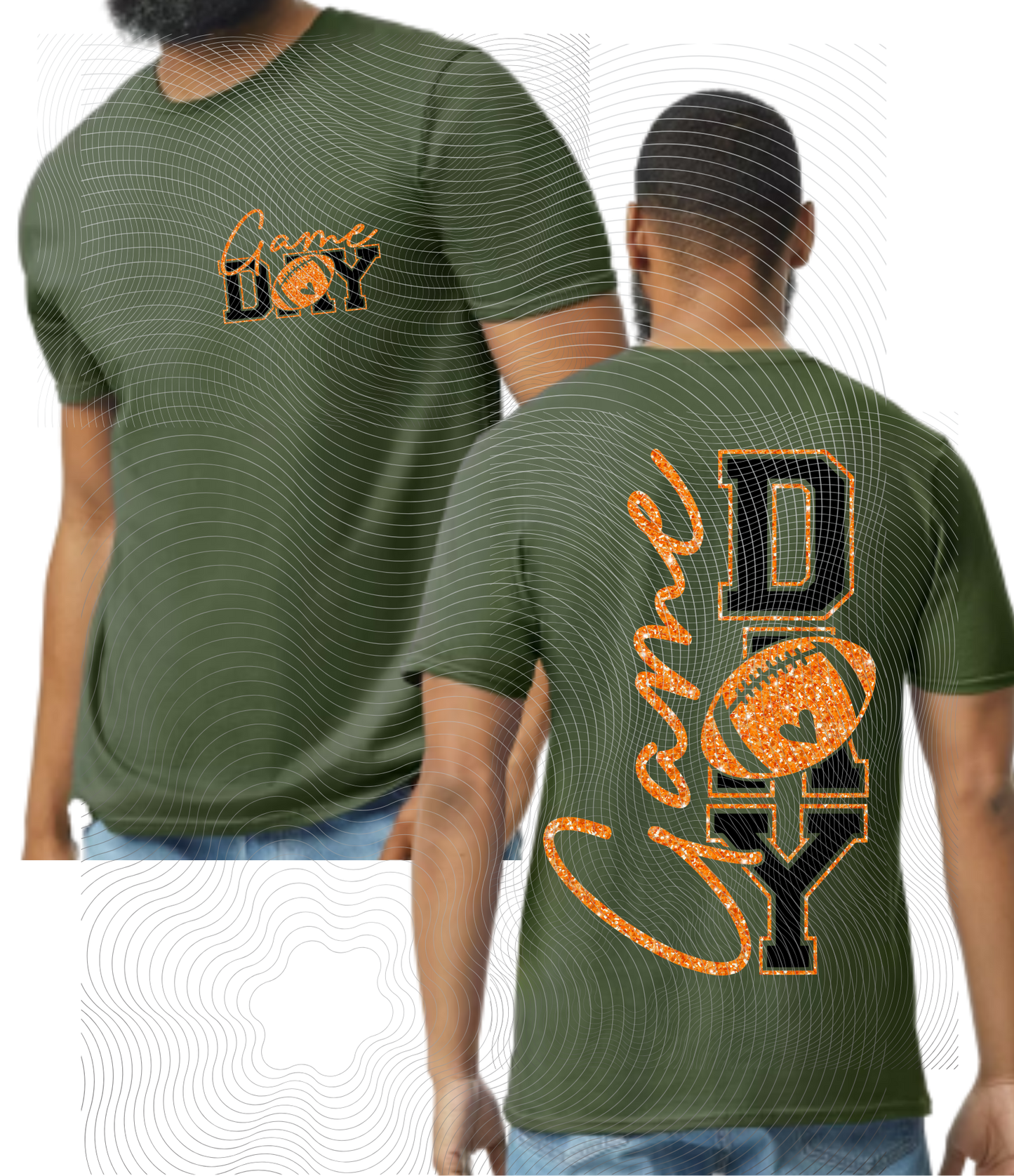 Game Day Tee Orange Glitter/Black Front/Back Design ((Customizable))