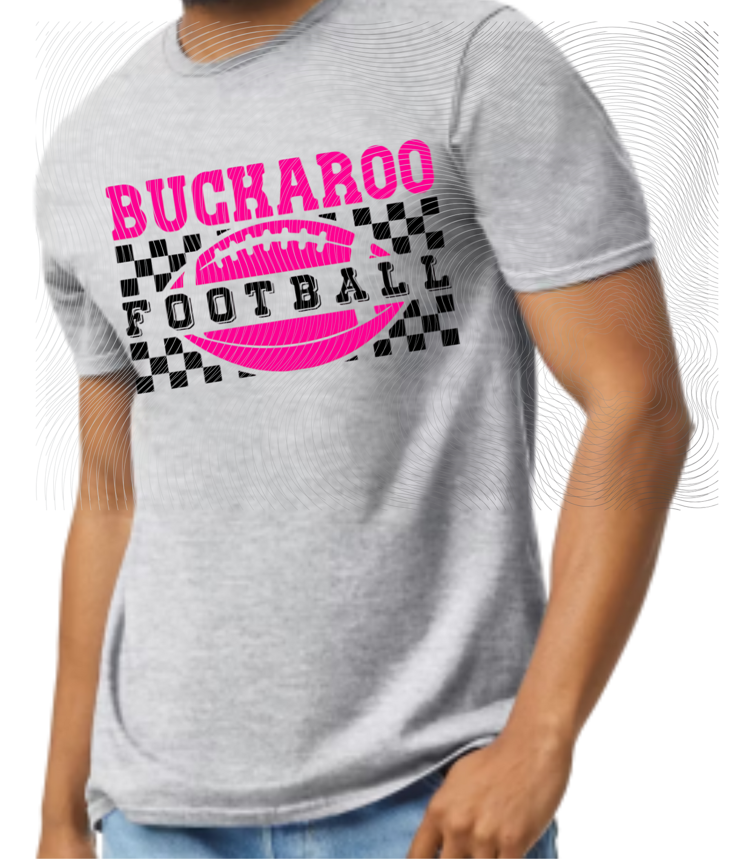 Youth Buckaroo Football Tee Pink/Black Checkered ((Customizable))