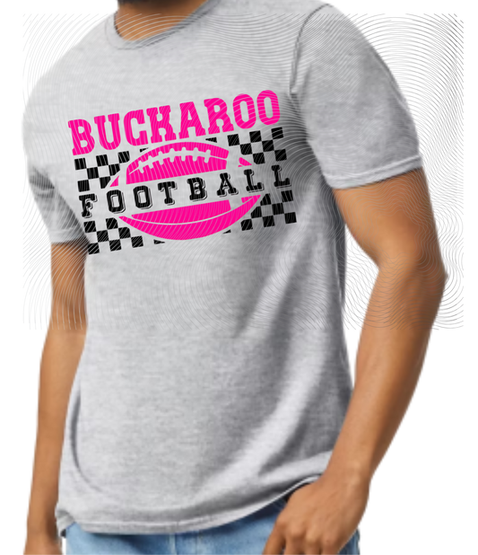 Youth Buckaroo Football Tee Pink/Black Checkered ((Customizable))